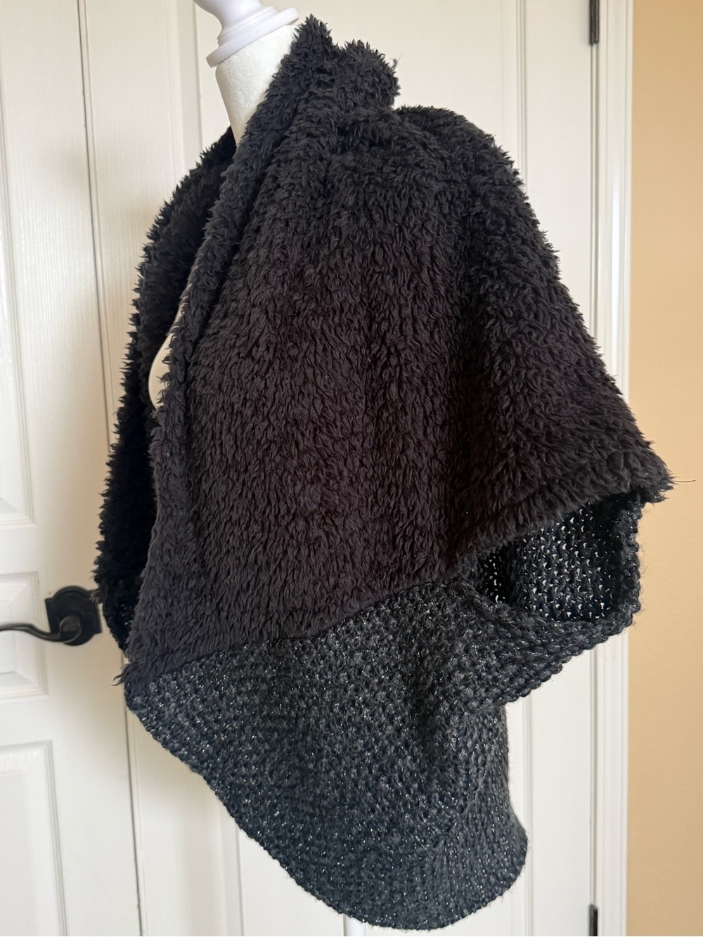 Saks Fifth Avenue Black Label Black Two-Texture Cape Wrap